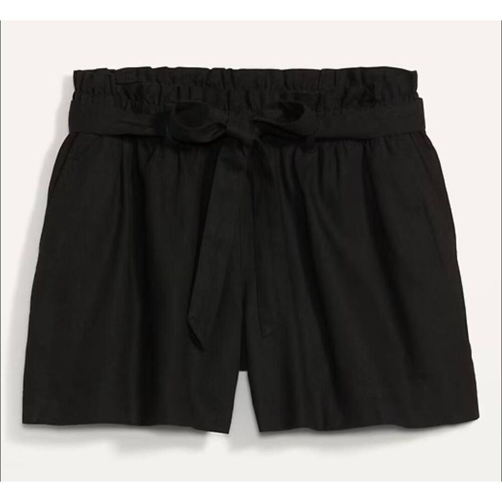 Old Navy High Waisted Linen Blend Tie Waist Black Shorts Sz 14